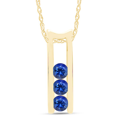 #ad 1 4 Ct Bar Pendant Necklace Blue Simulated Sapphire Sterling Silver 18quot; Chain $29.73