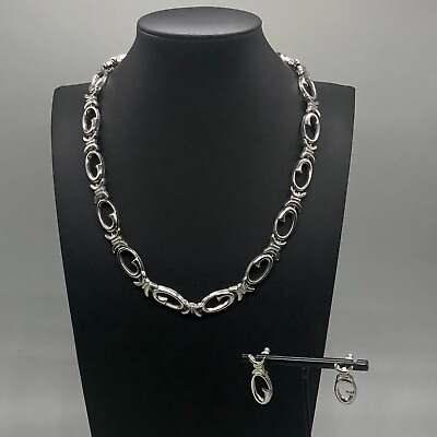 #ad Womens Jewelry Set Silver Tone Open Swirl Circles Matching Pierced Modernist 16quot; $10.00