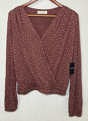 #ad NWT Lucky Brand Women’s Small Top Long Sleeve V Neck Flower Blouse $18.85