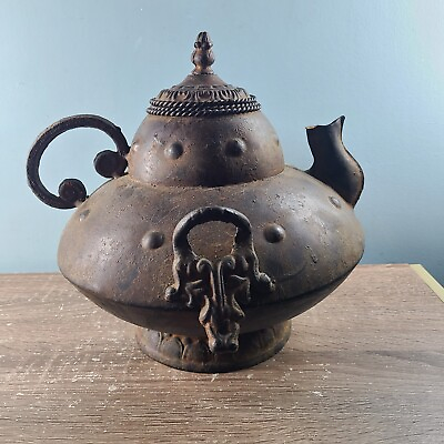 #ad Metal Plated Tea Pot Rustic Worn Decorative Prop $33.15