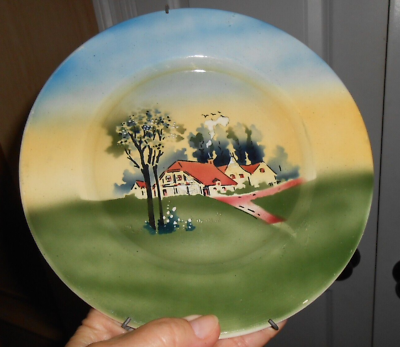 #ad G S Zell Cottage Plate Germany Folk Art Baden Pottery Haag Dutch Scene $20.00