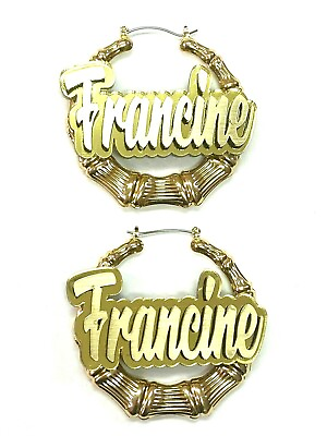 #ad Bamboo Earrings Name Plate Personalized 1.5 2.5 3.5quot; Size Choice Necklace Too $53.90