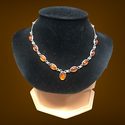 #ad vintage sterling silver natural honey amber links necklace 19” $95.00