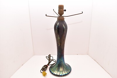Art Glass Lamp Base IRIDESCENT Etched Signed art nouveau style 18.25quot; tall 1979 $185.00