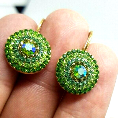 #ad Lovely Crystal Beautiful Round earrings Green and light green crystals $25.23