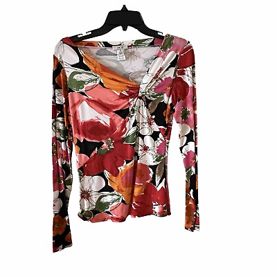 #ad Cache Floral Asymmetrical Neckline Long Sleeve Womens Tunic Top Sz M $24.00