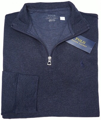 #ad Polo Ralph Lauren Mens Long Sleeve 1 4 Zip Sweater Herringbone Navy Blue $125 $67.99