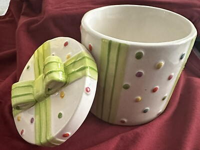 #ad Colorful Ceramic Gift Shaped Canister With Polka Dots 5.25quot;x4.7quot; $10.18