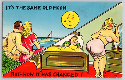 #ad Vintage Comic Postcard Same Old Moon How It#x27;s Changed Humor Couple Romance $7.95