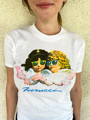#ad FIORUCCI 1980#x27;s VINTAGE ANGELS SHIRT White NEW OLD STOCK SIZE LARGE $59.95