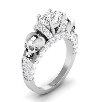 #ad 14K White Gold Engagement Ring 2.Ct White Round Moissanite Skull Solid Size 8 $226.47