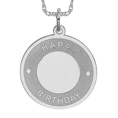 #ad 925 Sterling Silver Happy Birthday Disc Necklace Charm Pendant $82.00