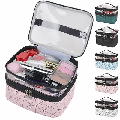 #ad Waterproof Makeup Bag Double layer Travel Cosmetic Case Make up Organizer Clear $8.99