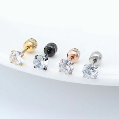 #ad Ladies Zircon Stud Earring Round Double Head Crystal Earrings Piercing Jewelry $1.88