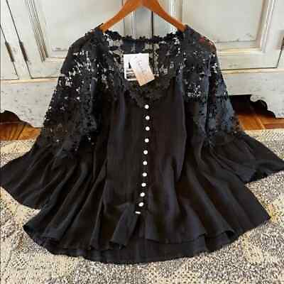 #ad XXL New Plus Size Boho Black Lace CottageCore Peasant Top Blouse Womens 2X $58.50