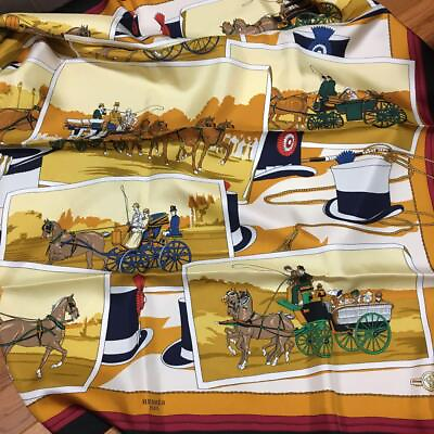 #ad Authentic HERMES Scarf Attelages Carriage Fashion Women 100% Silk From Japan $265.03