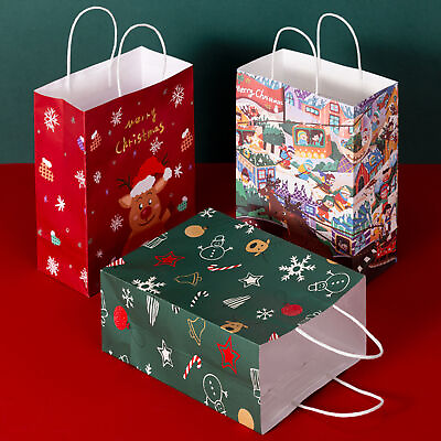 #ad 5pcs set Packaging Bag Ornamental Cartoon Print Christmas Paper Gift Bags Flat $9.67