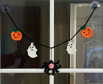 #ad 🎃👻🕷️NEW hand crochet Halloween bunting Ghost Pumpkin Spider Gift window decor GBP 6.50