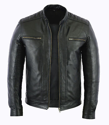 #ad Mens Black Real Leather lambskin Fashion Leather Biker Style Motorcycle Jacket AU $135.00