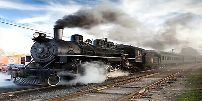 #ad Moving Steam Locomotive Canvas Art Print 27.6quot; x 55.2quot; NEW $18.98