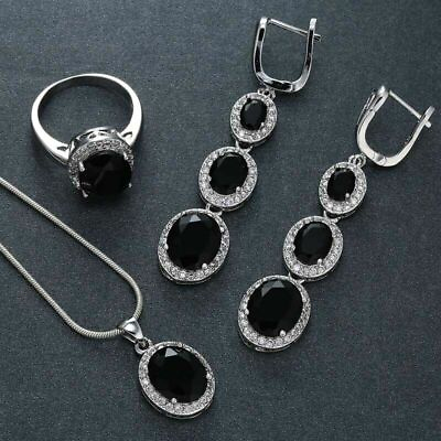 Created Cubic Zirconia Necklace Earrings Rings 925 Silver Women jewelry set C $3.72