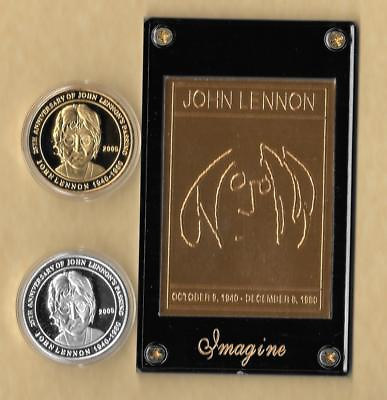 #ad 23 Kt Gold John Lennon Gold Card Beatles SILVER amp; GOLD COINS IMAGINE COA $75.00
