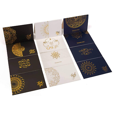 #ad 120 Thank You Gold Black White Blue Designed Envelopes Notes Cards Bulk Set 4x6quot; $16.95