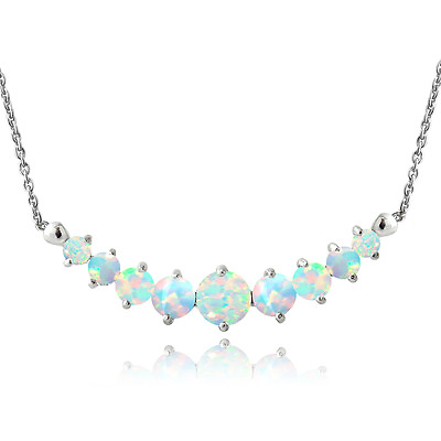 #ad Sterling Silver Created Opal Graduated Necklace $24.99
