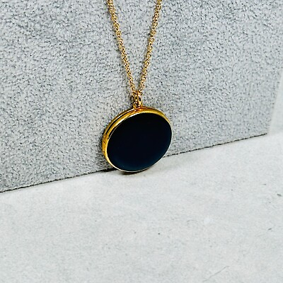 #ad J. Crew Necklace Blue Enamel Locket Pendant Gold Tone 34quot; Minimalist Jewelry $24.95