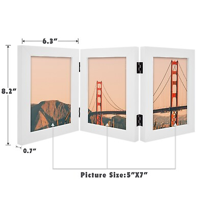 #ad 5x7 Photo White Trifold Picture Frame Hinged Photo Frames Three Folding Desktop $21.98