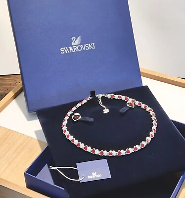 #ad Genuine Swarovski LALA Red Crystal Heart Choker Necklace amp; Earrings Set $250.00