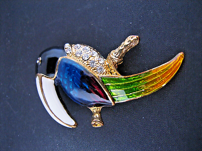#ad Hand made metal and synthetic quartz Australian toucan bird brooch AU $26.99