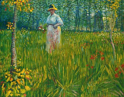 #ad A woman walking in garden 1887 By Vincent Van Gogh art painting print $7.19