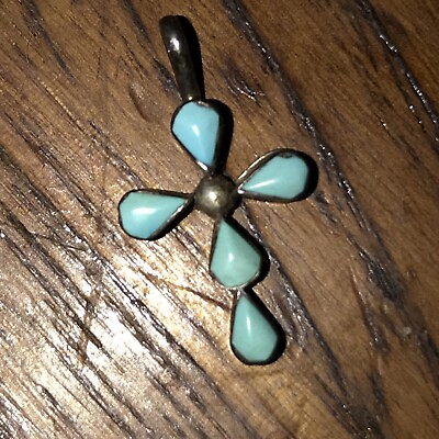 #ad vintage turquoise color beaded silvertone cross Pendant $34.00