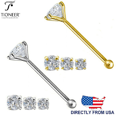 #ad 14K Solid Gold Round Cubic Zirconia Body Jewelry End Bone Nose Stud 25g 1mm 2mm $13.99