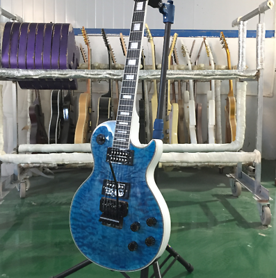 #ad Custom LP Electric Guitar Blue Quilted Maple Top Black Fretboard Tremolo Bridge $269.00