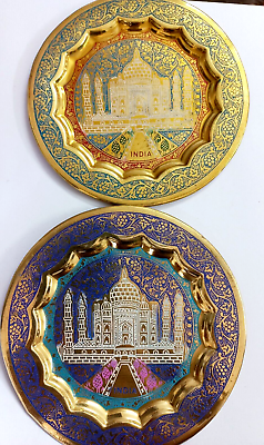#ad 2 Lovely Hand Painted Wall Plate Taj Mahal Home Decor Handicraft Christmas Gift $19.45