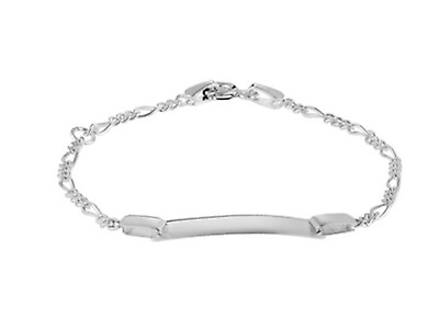 #ad 925 Sterling Silver Childrens Childs ID Bracelet 6quot; Figaro Chain Engravable GBP 10.75