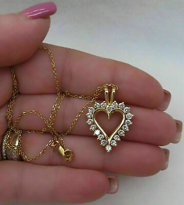 #ad 2.50 Ct Round Cut Lab Created Diamond Heart Pendant Chain 14K Yellow Gold Plated $71.49