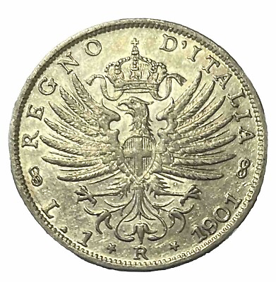 #ad 1901 R ITALY 🇮🇹 1 Lira Coin Antique Italian Silver AU Details RARE $49.00
