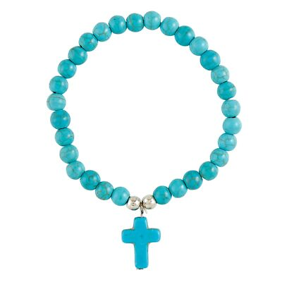 #ad Beaded Faux Stone Cross Bracelet Christian Stretch Bracelets Black Pack of 12 $39.88
