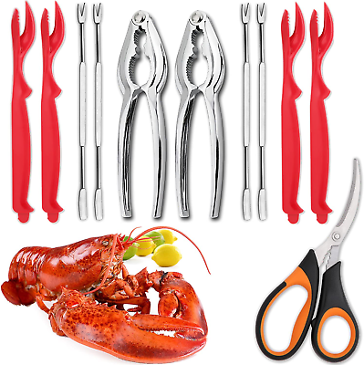 #ad 11 Piece Seafood Tools Set Includes 2 Crab Crackers 4 Lobster Shellers 4 Crab $17.49