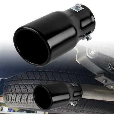 #ad Black Round Shape Car Exhaust Muffler Tip Straight Pipe 63mm 2.5‘’ Inlet $18.88