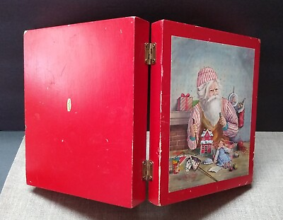 #ad Vintage Victorian Santa Wood Box w Hinges 8.25quot; Retro Holiday Workshop $9.95