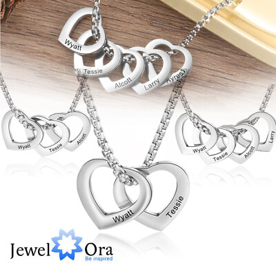 Custom 2 10 Kids Name Necklace Love Heart Charm Pendant Gift Women BFF Mother GBP 4.99