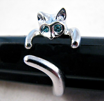 #ad Adorable Cat Ring “Blue Crystal Eyes” Adjustable FREE Gift Pouch U.S. SELLER $7.95
