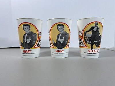 #ad Vintage 1977 Burger King Fonzie The Fonz Happy Days Promotional Plastic 3 Cups $21.00