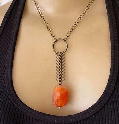 #ad Fire Quartz Necklace Natural Orange Nugget Gemstone Pendant Artisan Jewelry $24.00