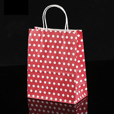 #ad Red Holiday Gift Bags w White Polka Dot Design 15x8x21cm Pack of 12 $9.99