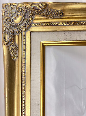 #ad Antique Gold Ornate Baroque Wood Picture Frame Linen Liner 3quot; Wide $159.99